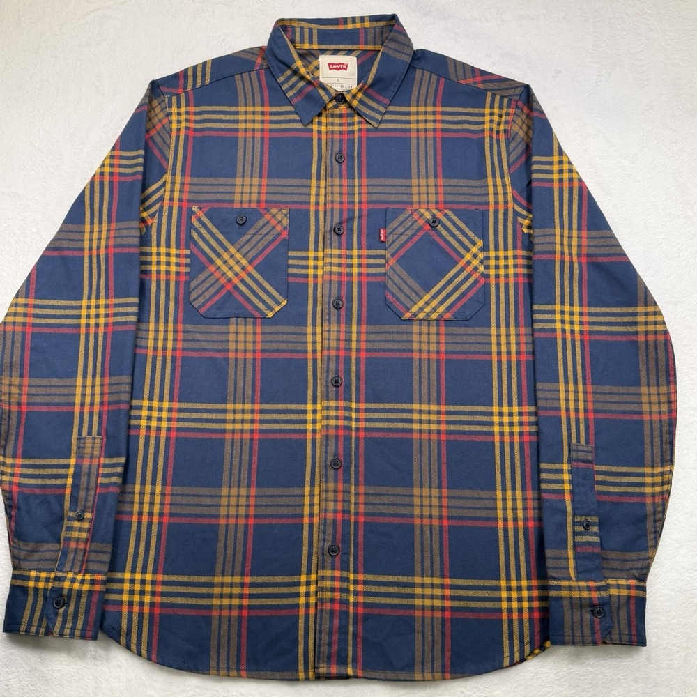 Levi's Men's Blue Yellow Plaid Flannel LS Shirt Size M, Cotton Blend Pockets